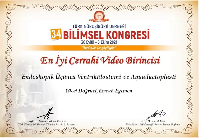 En İyi Cerrahi Video Birinciliği, 34. Bilimsel Kongre, 2021